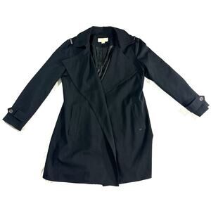 Michael Michael Kors Women’s Black Trench Coat Size L Long Jacket MK Logo